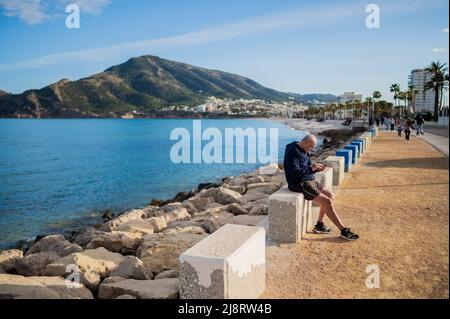 Beach promenade that connects Altea with Albir, Alicante, Spain Stock Photo