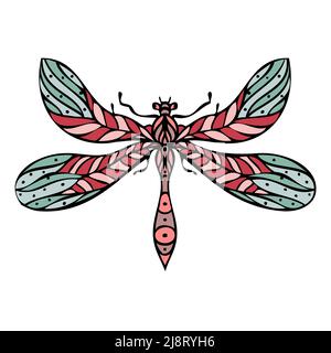 Colorful dragonfly hand drawn isolated vector illustration Stock Vector