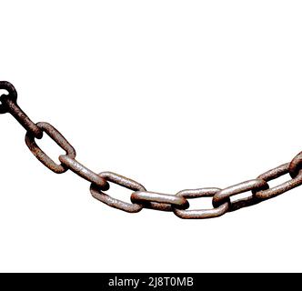 Close up section of large rusted metal chain with white background digital illustration. Copy space Stock Photo