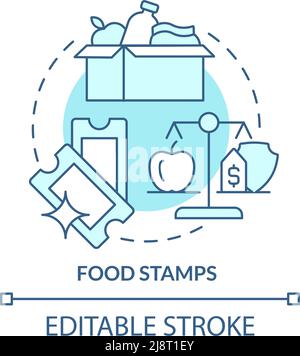 Food stamps turquoise concept icon Stock Vector