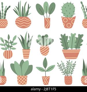 Indoor plants in striped pots seamless pattern Stock Vector Image & Art ...