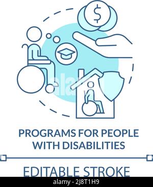 Programs for people with disabilities turquoise concept icon Stock Vector