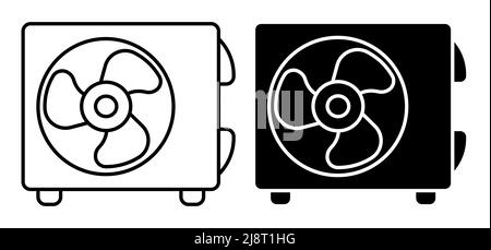 Linear icon. Air conditioner unit with three bladed fan. Room cooling and heating. Maintaining comfortable temperature in office. Simple black and whi Stock Vector