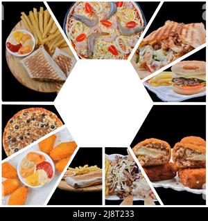 collage of various fast food products and drinks Stock Photo