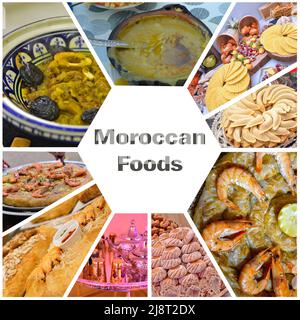 Photo collage of various Moroccan food Stock Photo