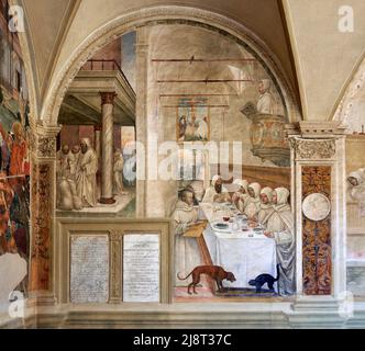 Storie di San Benedetto - Il Santo ottiene la farina  - affresco - Sodoma - 1505  - Monte Oliveto Maggiore (Si) ,Italia, Abbazia Olivetana Stock Photo