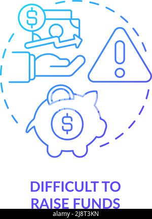Difficult to raise funds blue gradient concept icon Stock Vector