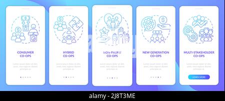 Types of business co-ops blue gradient onboarding mobile app screen Stock Vector