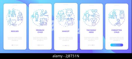 Roles in dysfunctional family blue gradient onboarding mobile app screen Stock Vector