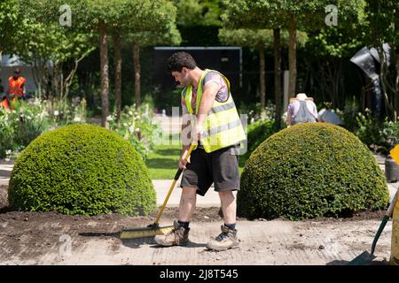 Preparations get underway ahead of the RHS Chelsea Flower Show at the Royal Hospital Chelsea in London. Picture date: Wednesday May 18, 2022. Stock Photo