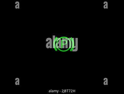 Green icon on the car panel enabling the function auto hold Stock Photo