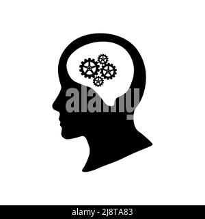 Silhouette of head and gear wheel. on white background. vector illustration Stock Vector