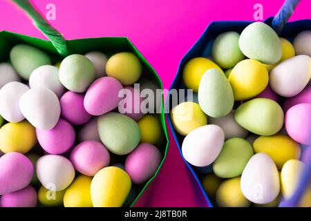 Easter Egg shaped candy in bags for Easter Egg Hunt Stock Photo