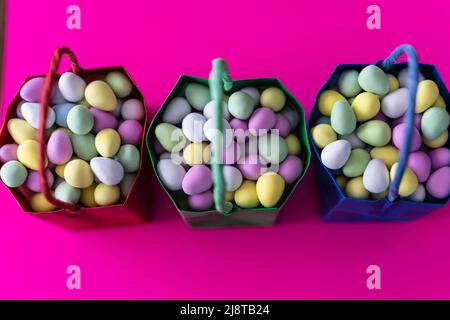 Easter Egg shaped candy in bags for Easter Egg Hunt Stock Photo