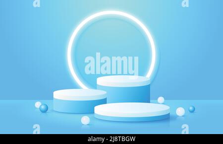 Abstract blue cylinder podium. Product display presentation, show cosmetic product. Background vector 3d studio room concept. Stock Vector