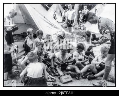 HITLER YOUTH CAMP CAMPING Propaganda image from The Nazi Party of Hitler Youth Hitler Jugend indoctrination of aryan Nazi ideals  in the Espohl holiday camp near Lemförde Date between 1933 and 1943 Ostwestfalen-Lippe Nazi Germany Stock Photo