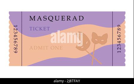 Masquerade ticket, illustration in violet and orange colors Stock Vector