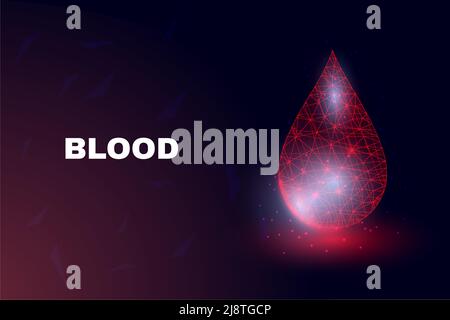 World blood donors day concept. Banner template with glowing low poly. Futuristic modern abstract. Isolated on dark background. Vector illustration. Stock Vector