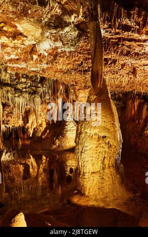 Interior of a stalactite cave in Istria, Croatia, with surreal limestone formations Stock Photo