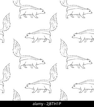 Vector seamless pattern of hand drawn skunk Stock Vector