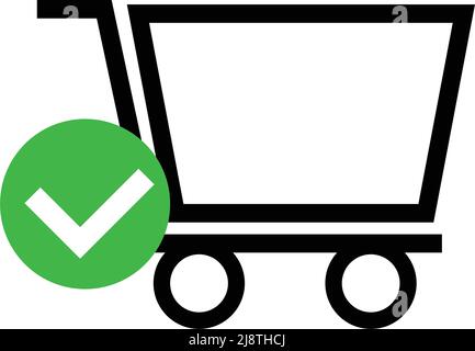 Check mark and shopping cart icon. Editable vector. Stock Vector