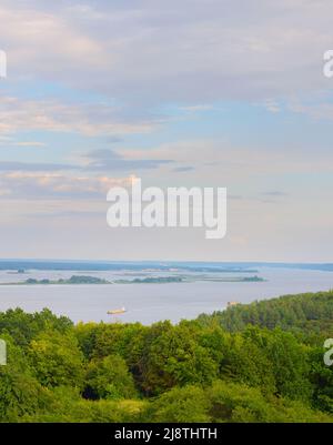Cargo shipping boat on a Dnipro river. Ukraine Stock Photo