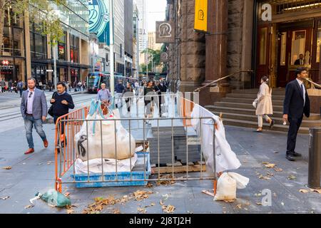 Council pavement footpath works on George street in Sydney city centre,NSW,Australia Stock Photo