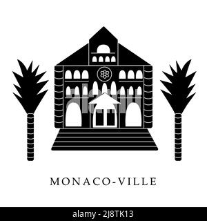 European capitals, Monaco-Ville. Black and white illustration Stock Vector