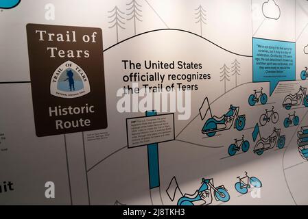 (220518) -- WASHINGTON, D.C., May 18, 2022 (Xinhua) -- An exhibition board showing the Trail of Tears is seen at the National Museum of the American Indian in Washington, DC, the United States, May 17, 2022. The National Museum of the American Indian in Washington, DC opened in 2004 with more than 800,000 objects. (Xinhua/Liu Jie) Credit: Liu Jie/Xinhua/Alamy Live News Stock Photo