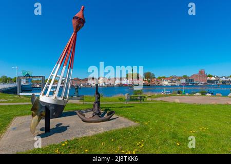 Small town Kappeln on the Schlei Fjord, panoramic view across the Fjord, Schleswig-Holstein, Northern Germany, Europe Stock Photo