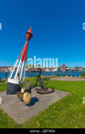 Small town Kappeln on the Schlei Fjord, view across the Fjord, Schleswig-Holstein, Northern Germany, Europe Stock Photo