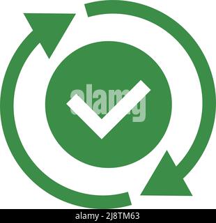 Rotating arrow and check mark icon. Editable vector. Stock Vector