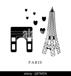 European capitals, Paris. Black and white illustration Stock Vector