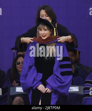 New York, United States. 18th May, 2022. Taylor Swift receives an Honorary Doctor of Fine Arts degree before making a commencement speech for the graduates of New York University's class of 2022 at Yankee Stadium in New York City on Wednesday, May 18, 2022. Photo by John Angelillo/UPI Credit: UPI/Alamy Live News Stock Photo