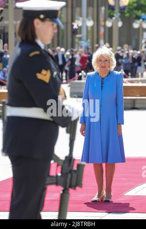 The Duchess of Cornwall attends a wreath laying ceremony at the National War Memorial in Ottawa, during their three-day trip to Canada to mark the Queen's Platinum Jubilee. Picture date: Wednesday May 18, 2022. Stock Photo