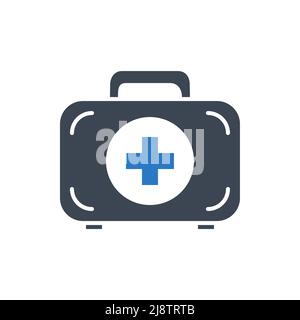 First aid kit related vector glyph icon. Medical Suitcase with medical cross sign. First aid kit sign. Isolated on white background. Editable vector i Stock Vector