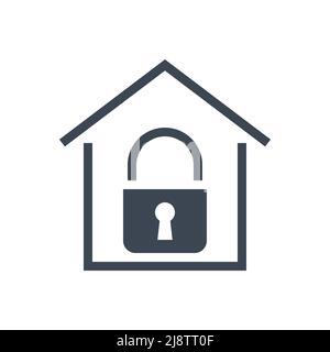 Quarantine related vector glyph icon. Simple house icon with lock inside. Quarantine sign. Isolated on white background. Editable vector illustration Stock Vector