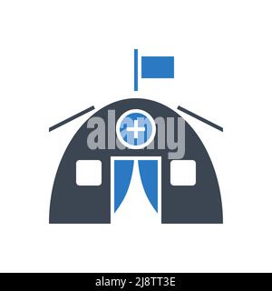 Medical tent related vector glyph icon. Medical tent sign. Isolated on white background. Editable vector illustration Stock Vector