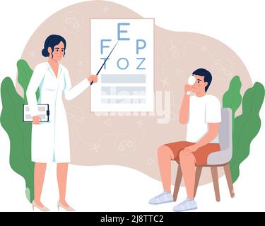 Man undergoing vision checkup with doctor 2D vector isolated illustration Stock Vector