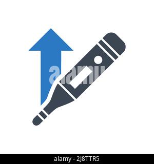 Electronic Thermometer with high temperature related vector glyph icon. Electronic Thermometer sign. Isolated on white background. Editable vector ill Stock Vector