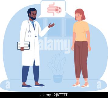 Patient listening to gut checkup results with doctor 2D vector isolated illustration Stock Vector