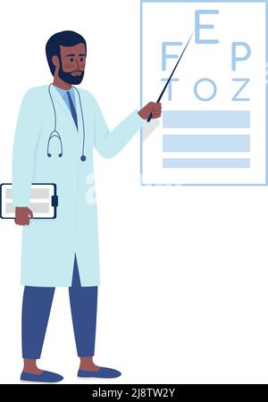 Ophthalmologist near eye test chart semi flat color vector character Stock Vector
