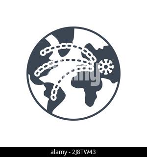 Pandemia related vector glyph icon. The spread of the virus around the globe. Pandemia sign. Isolated on white background. Editable vector illustratio Stock Vector