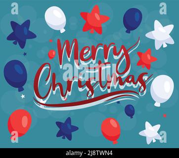 Christmas and Happy New Year background with Balloons and stars with blue-white color. Stock Vector