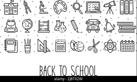 Back to school banner with school icons. Vector illustration Stock Vector