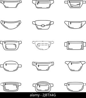 Set of waist bag icons. Collection of outline belt bags. Vector illustration Stock Vector