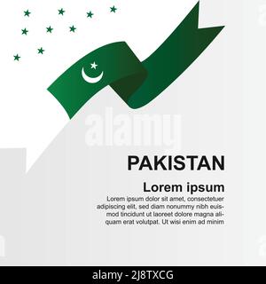 Post with text at the bottom, Pakistan flag in ribbon form at top left corner with stars Stock Vector