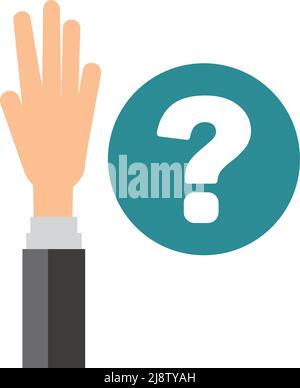 The hand of a man raising his hand. Vectors on questions and doubts. Editable vector. Stock Vector