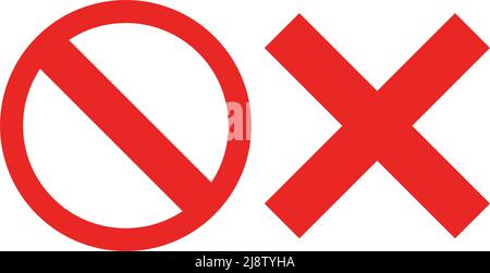 Stop mark and cross mark icon set. Editable vector. Stock Vector