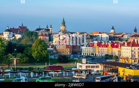 View of the city of Lublin from the Thursday Hill, visible tenement houses of the old town. Stock Photo